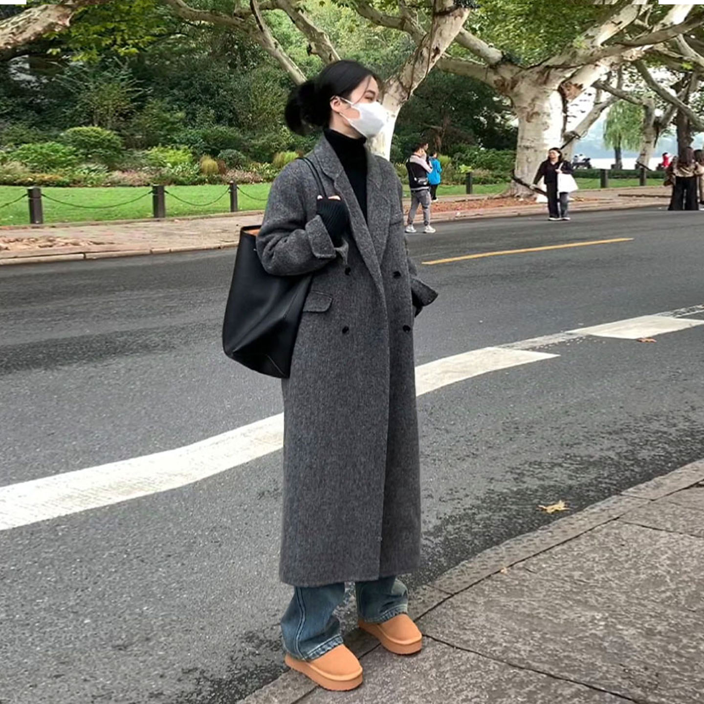 灰色呢子大衣女秋冬高级感2025新款小个子中长款加厚韩版毛呢外套