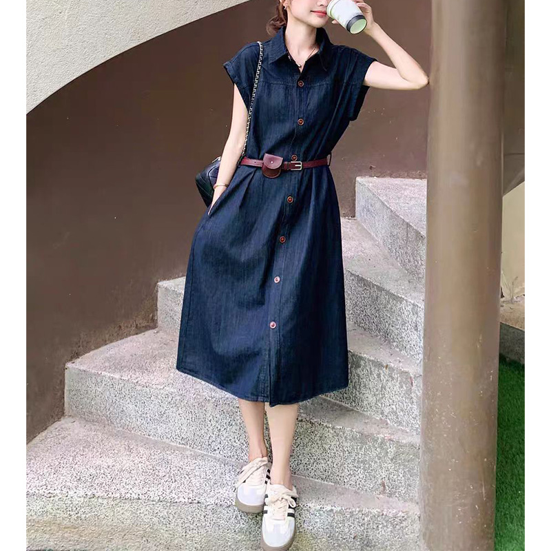 （女装）9858 港风复古高级感单排扣收腰显瘦飞飞袖衬衫连衣裙