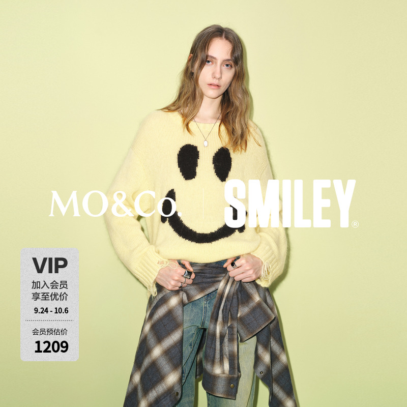 【SMILEY联名】MOCO毛衣含马海毛绵羊毛破洞MBE4SWT038