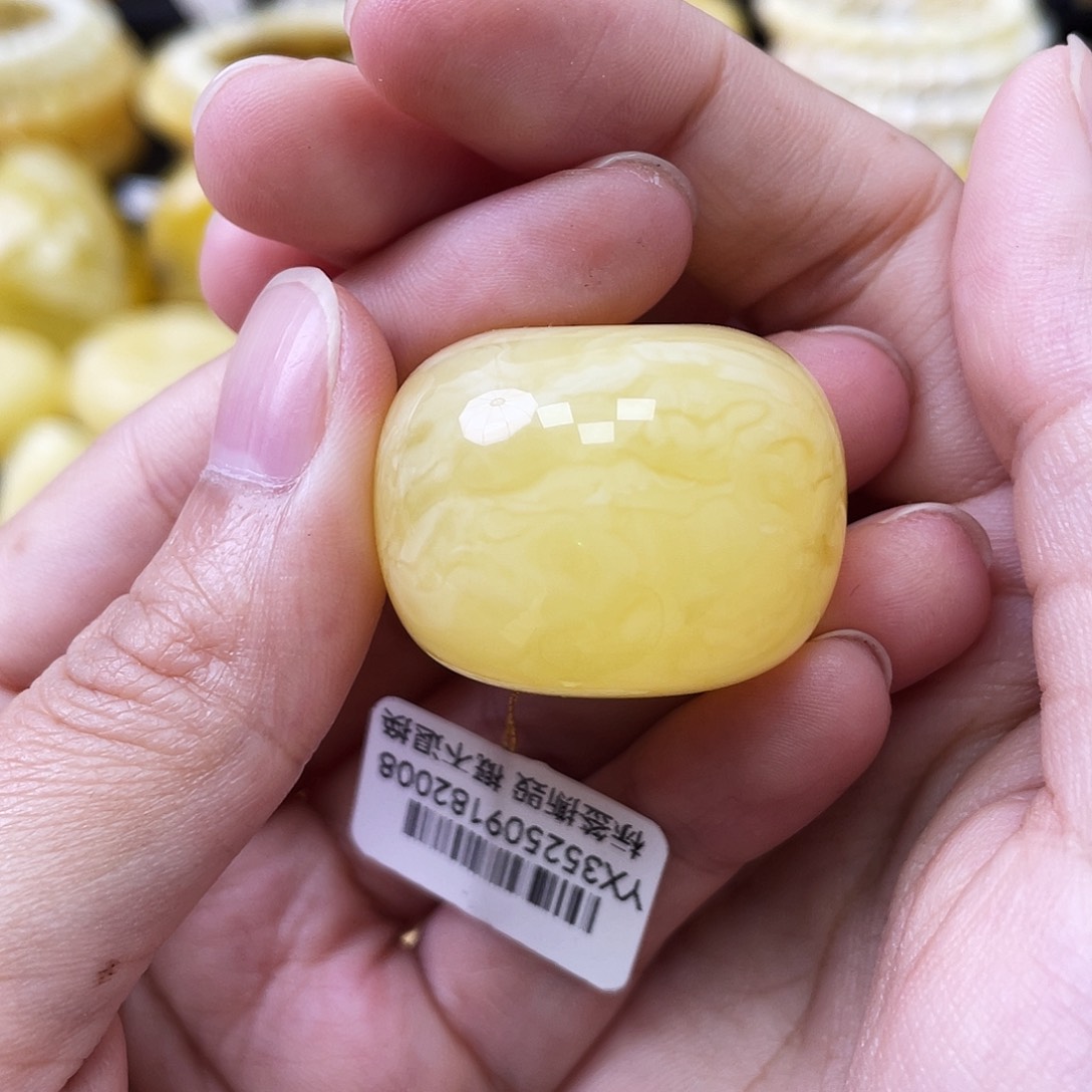 琥珀未镶嵌珠宝奇石鸡油黄虎皮妖花墩子30mm