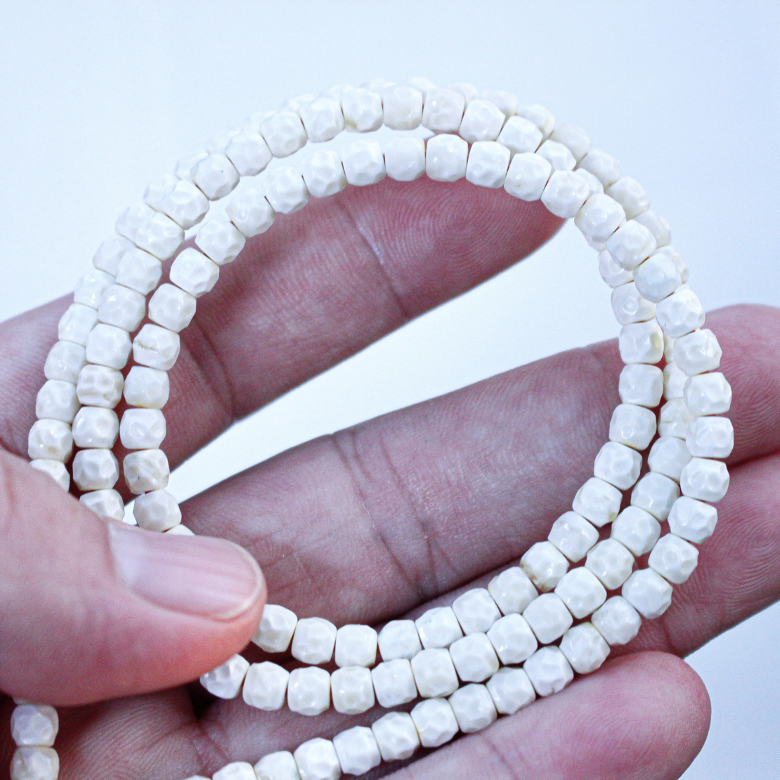 5mm顶极漆瓷白无相蜜蜡佛珠链8.8克 精工 极致1.5孔道 收藏品