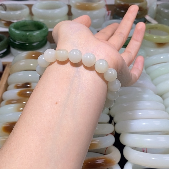 和田玉手链未镶嵌白玉子料