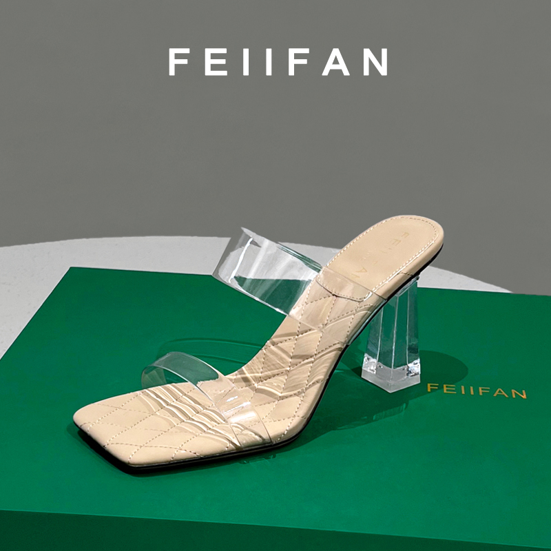 【现货】半拖鞋女2025夏季新款粗跟外穿法式气质网红高跟鞋凉鞋5649