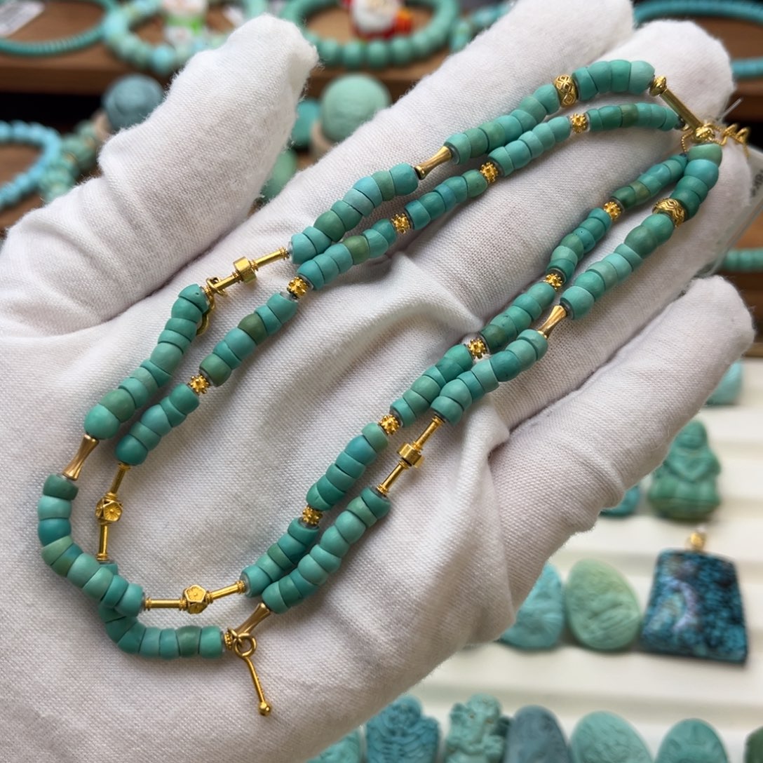 绿松石未镶嵌珠宝奇石大肠项链