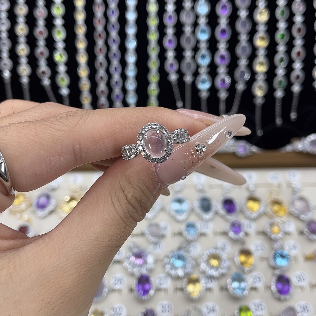 戒指芙蓉石银S925镶嵌
