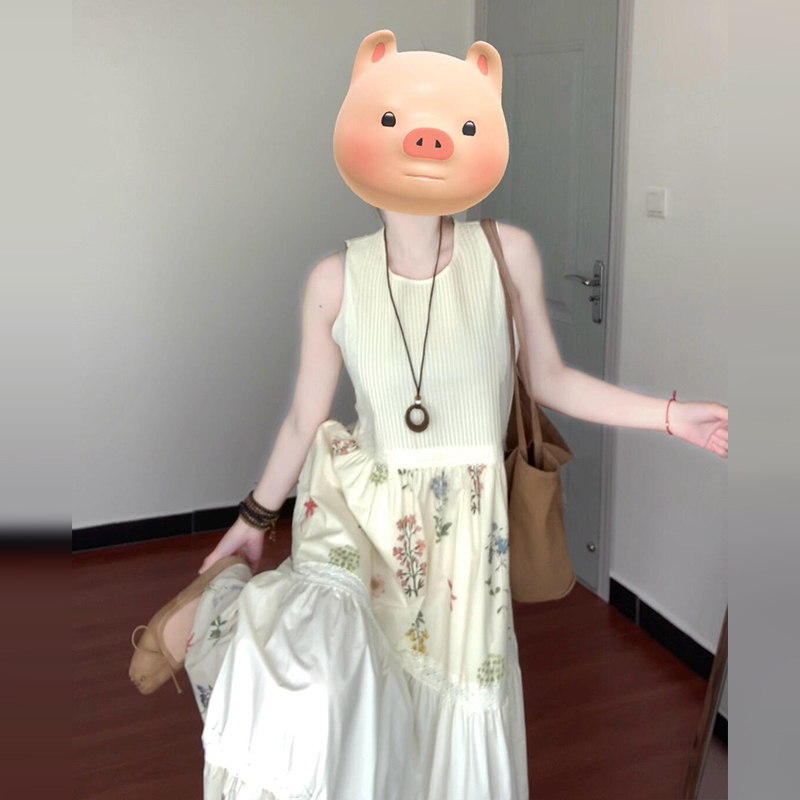 法式海边度假无袖碎花连衣裙子女夏气质高级感长裙1391