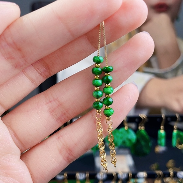 翡翠耳饰银S925镶嵌饰品