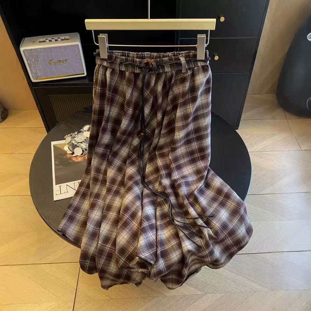 吼咪homie女装英伦美拉德格子半身裙，有口袋+腰链