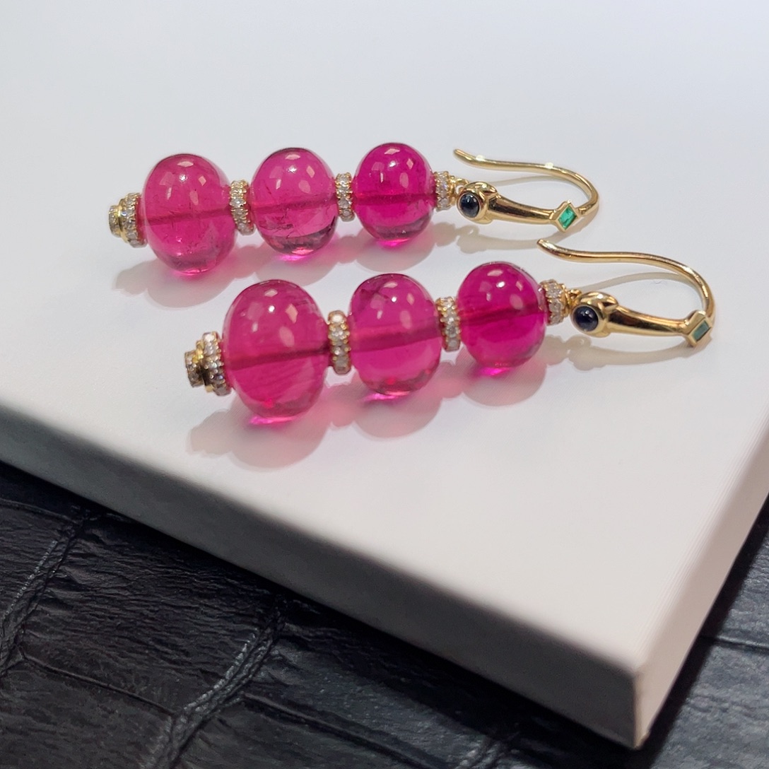 红色碧玺 耳饰18K金镶嵌