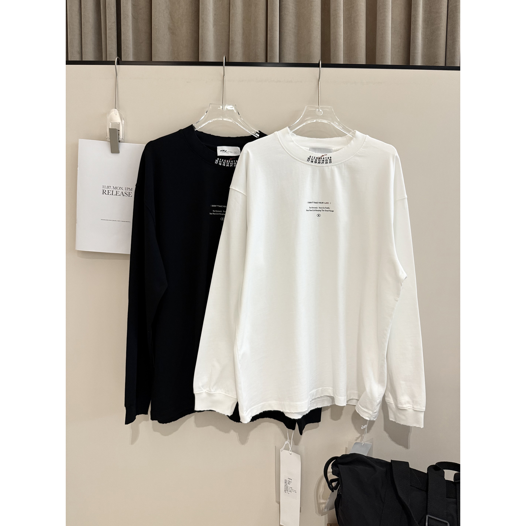 磨破小半高领两个色 高克重厚款长袖T恤（男女同款）98221