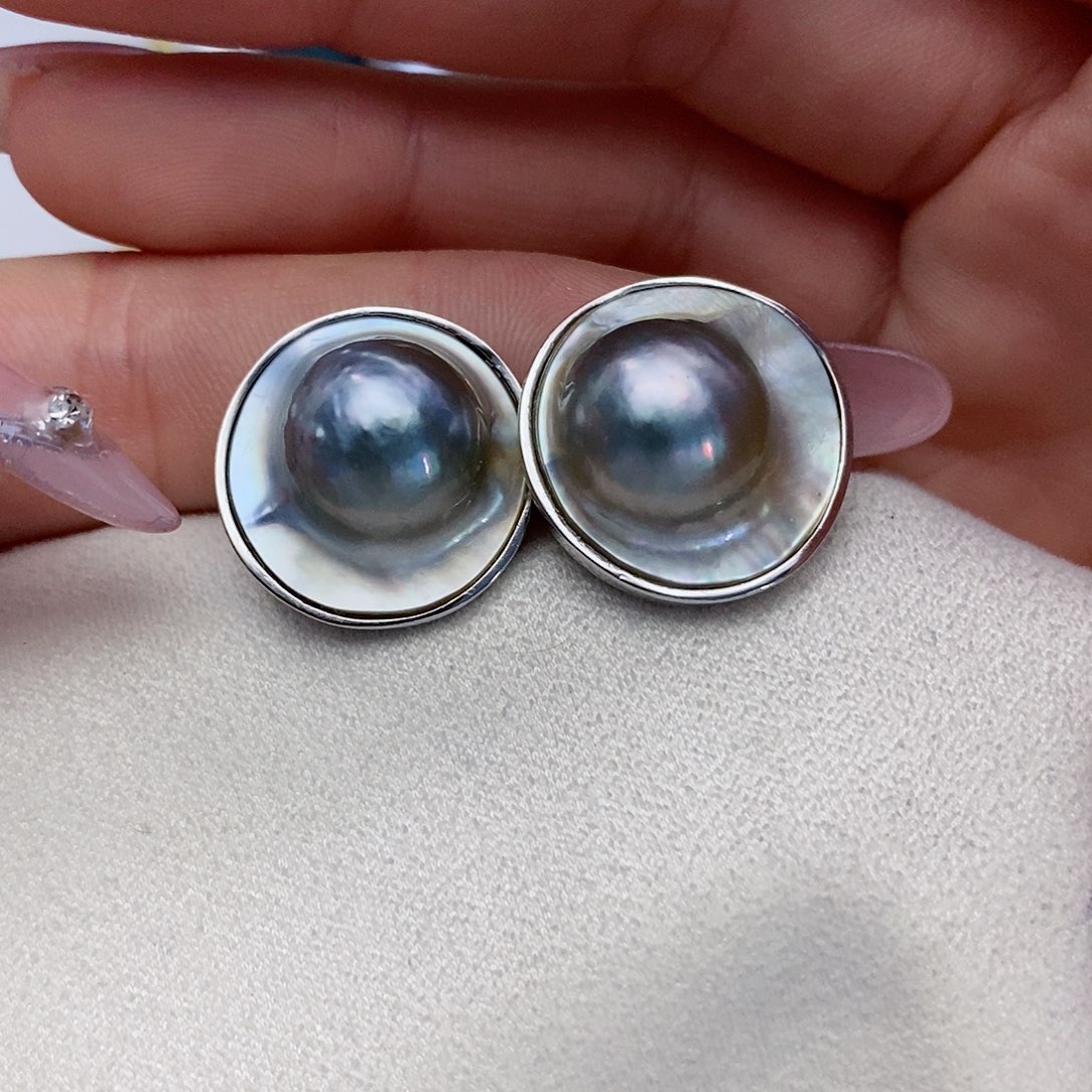 【闪购商品】拼合珍珠（马贝珠）耳饰银S925镶嵌木**溪101