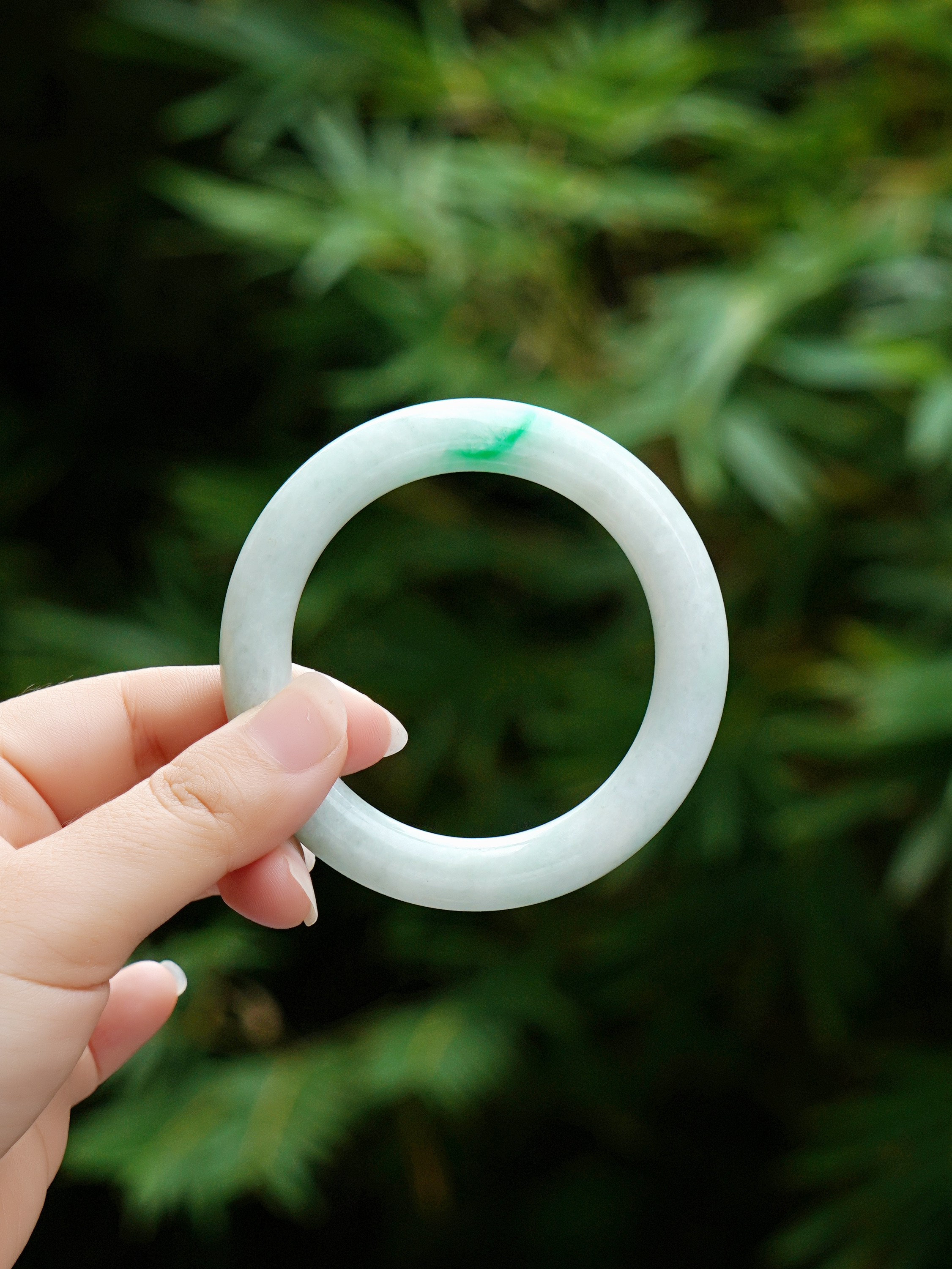 【阳春白雪】52圈 白底青辣阳绿翡翠手镯 金带缠腰粗条缅甸天然A货