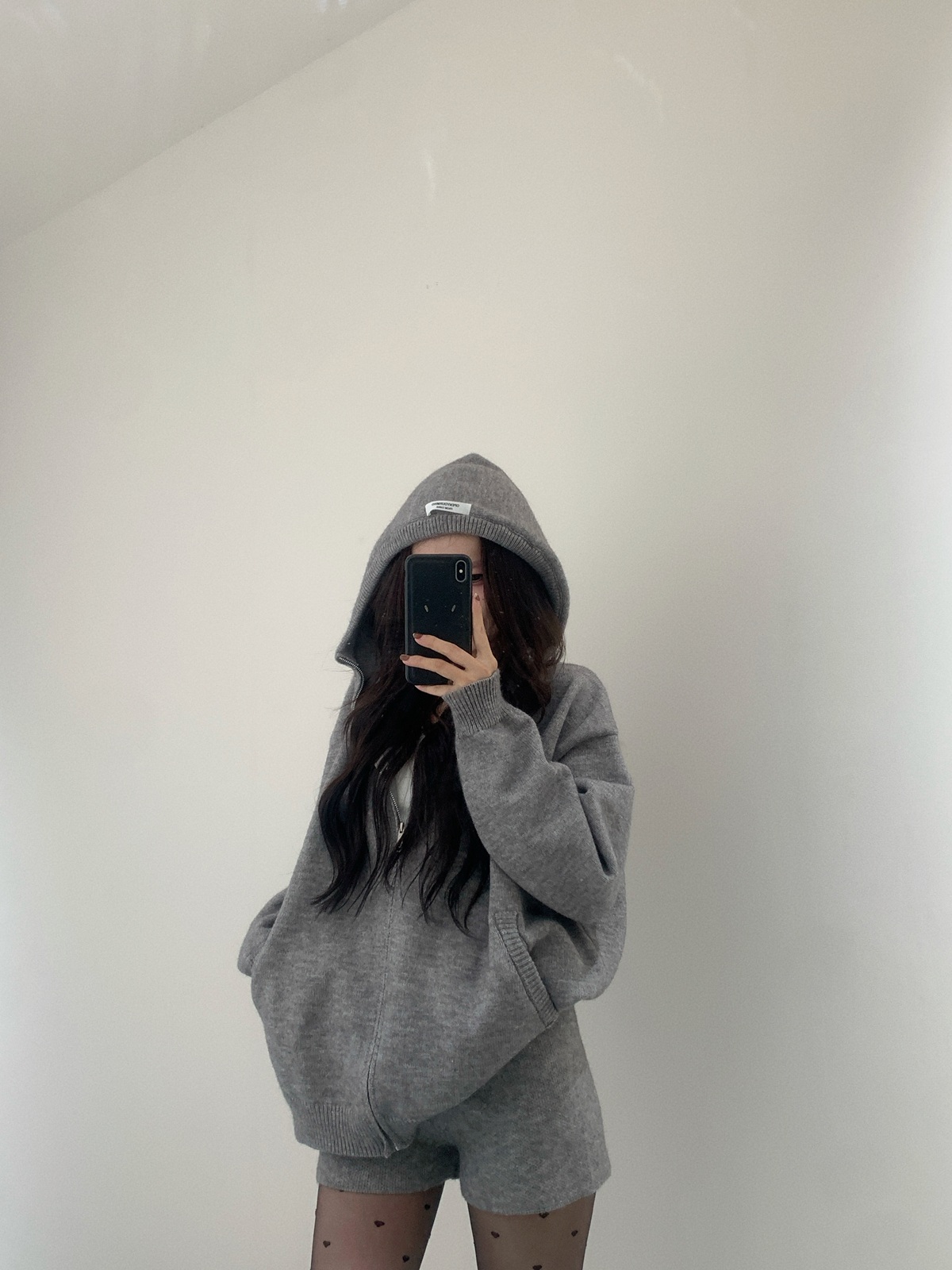 WANONEONE 连帽毛衣套装女宽松显瘦慵懒风针织开衫外套短裤两件套
