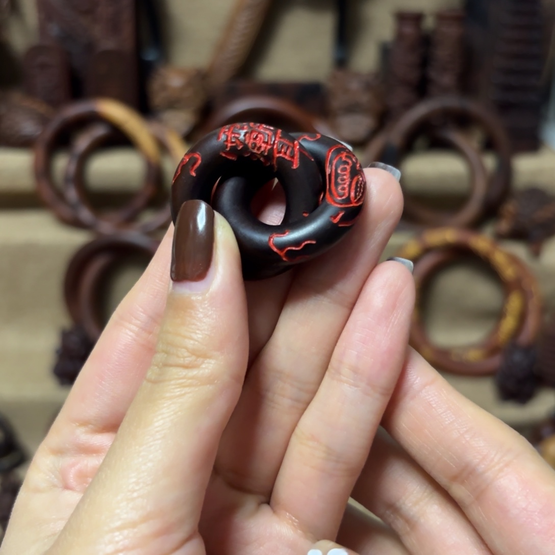 一***烦枣木玉化手刻紫薇金光填砂1.5