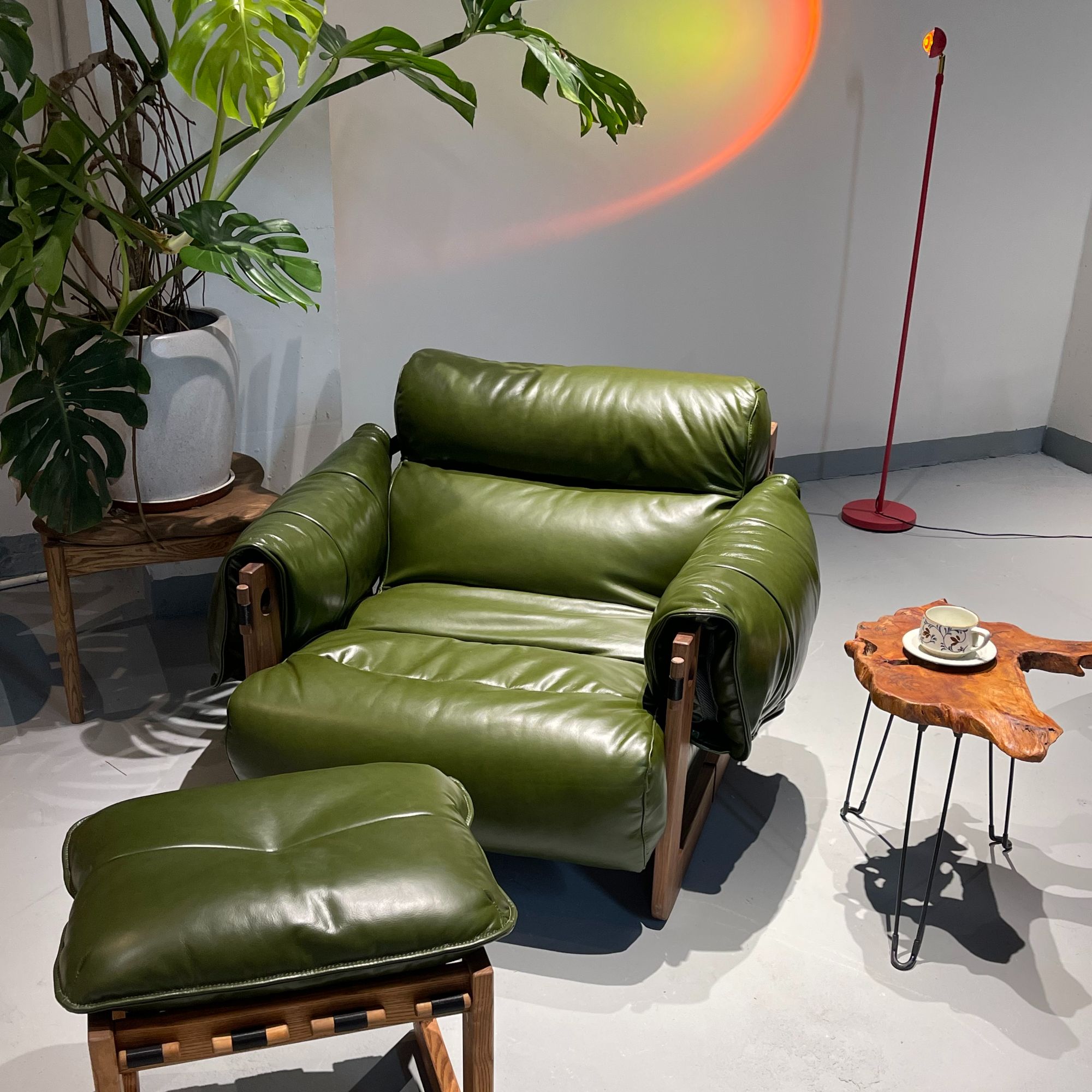 【头层油蜡皮泽西岛】北美白蜡木中古风单人沙发客厅单人沙发休闲椅