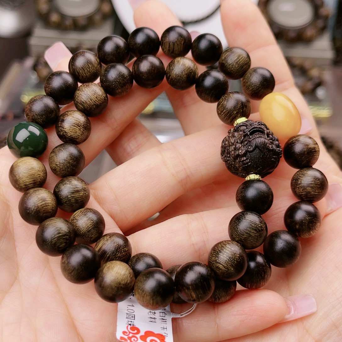 沉香手串北****发越南芽庄老白棋玉化古董窖藏留疤老料1.0