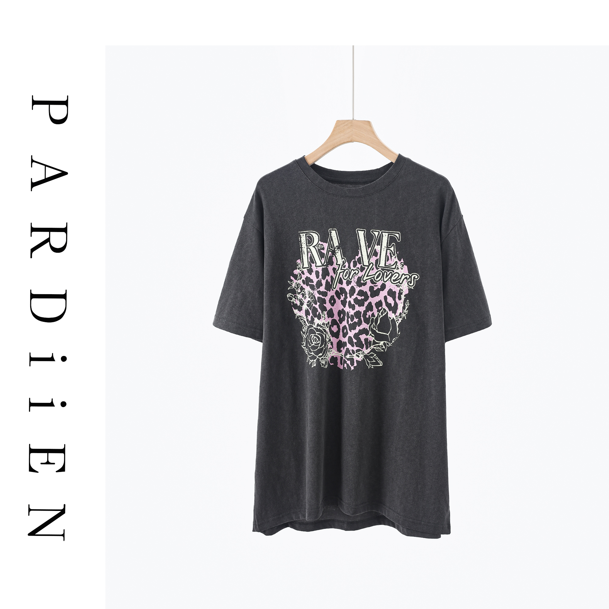 【北总严选】帕迪恩豹纹玫瑰印花圆领短袖T恤25PD-192694