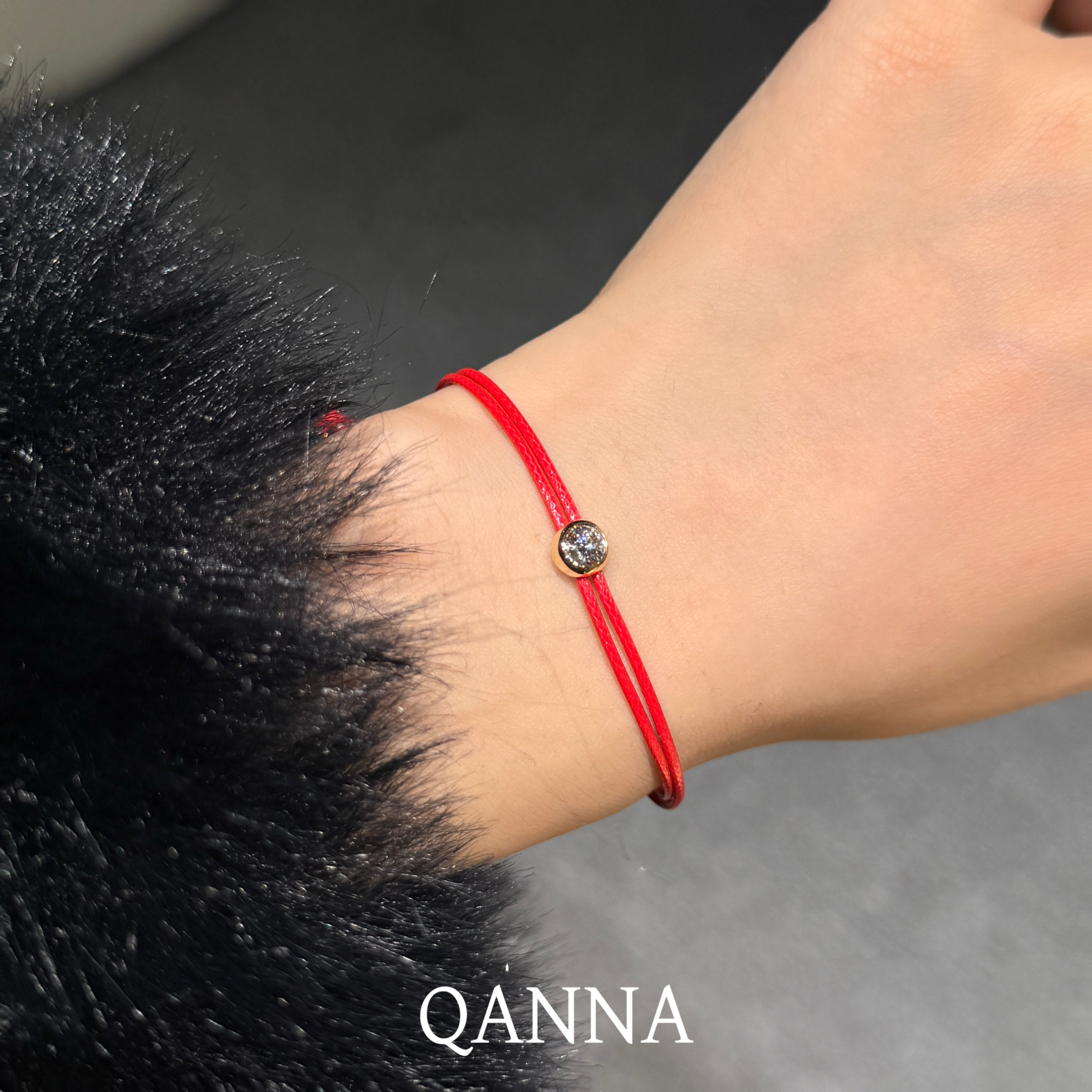 QANNA【双股红绳】【大钻泡泡】18K金新年礼物情侣同款钻石手绳手链AY