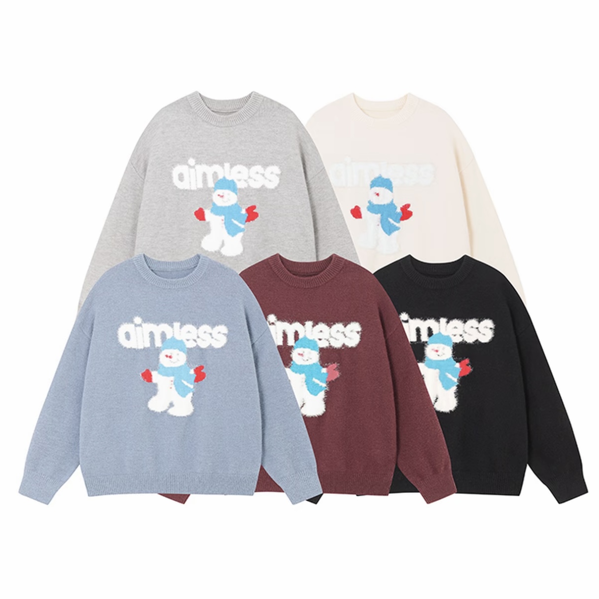 冬季氛围感百搭情侣针织毛衣男女潮流圆领针织上衣-247