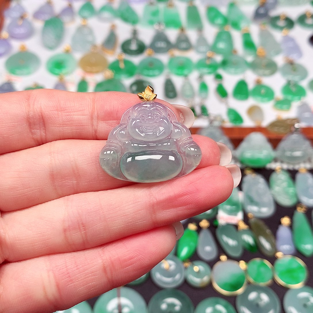 翡翠颈饰18K金镶嵌天然翡翠A货