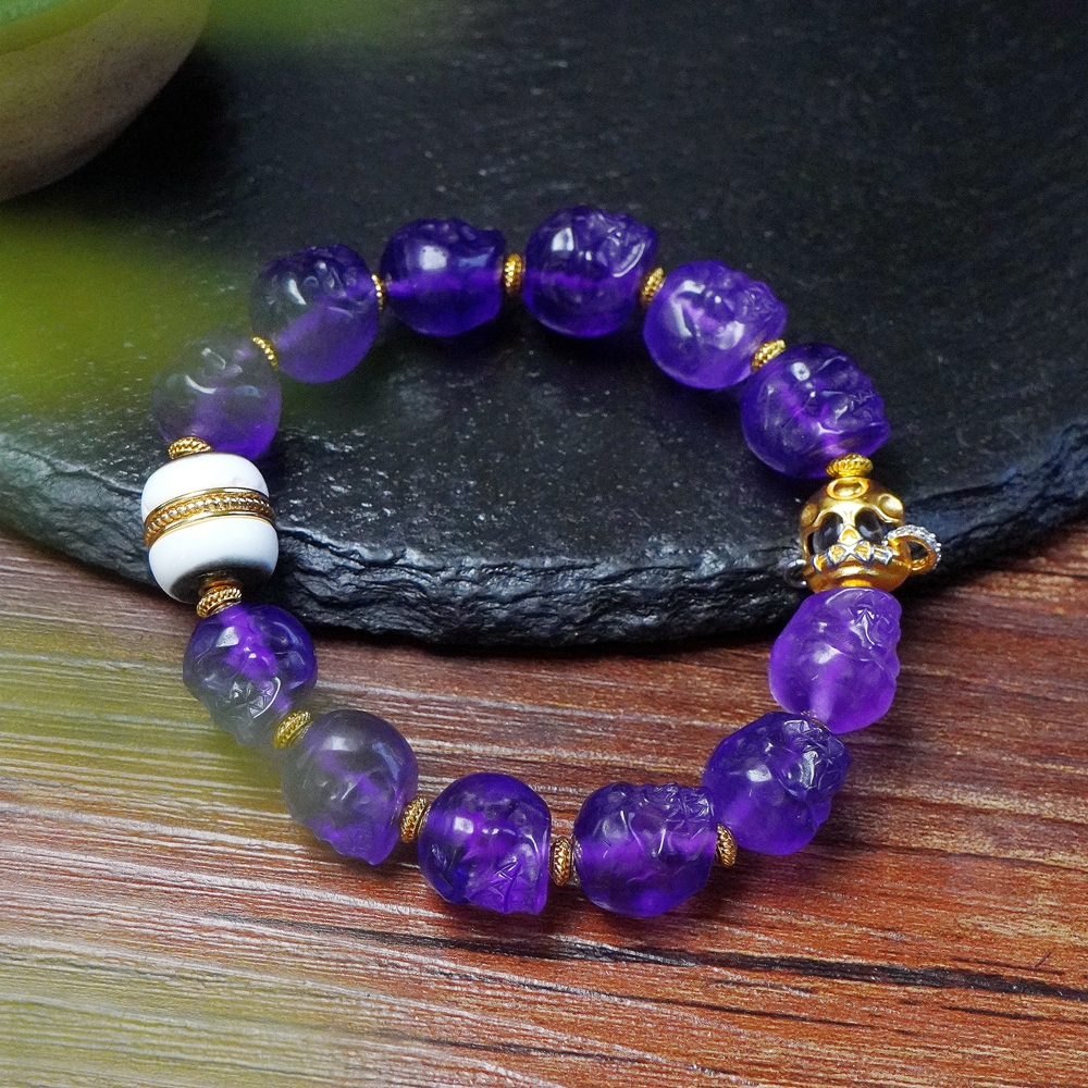 【全力以赴】九紫水晶手工雕刻尸尸聚能爆发阵手链手串