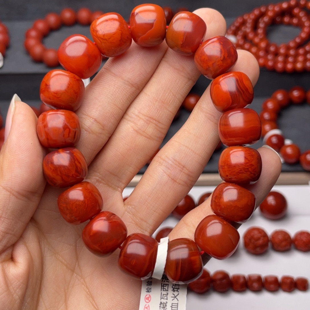 任***生南红玛瑙未镶嵌手串H14mm满肉妖孽牛血火焰老型手串