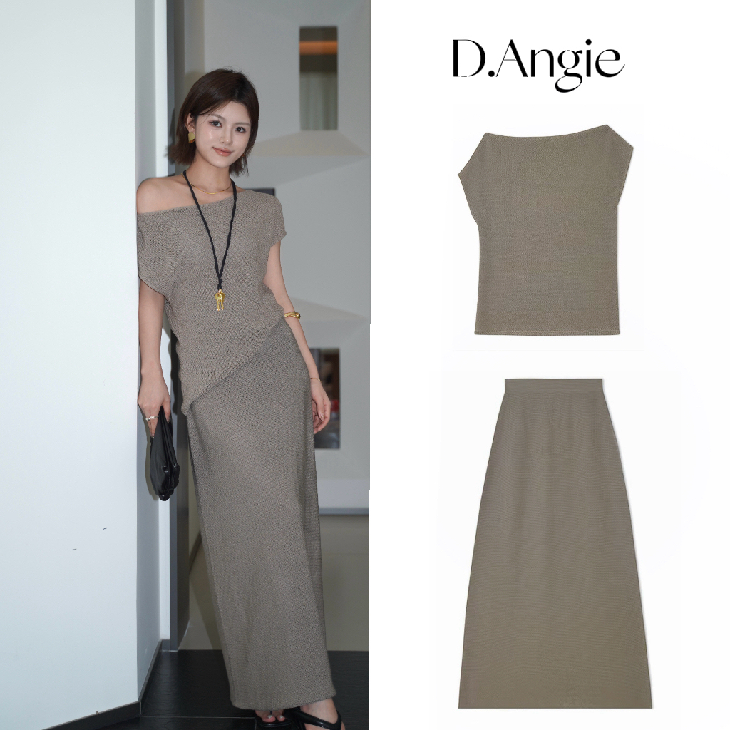 D.Angie【凉风纸亚麻】进口和纸棉感纱 小众设计斜肩显瘦半身裙套装