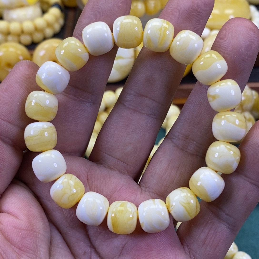 琥珀裸石未镶嵌尺寸12焦皮橘白浓蜡同料老型手串