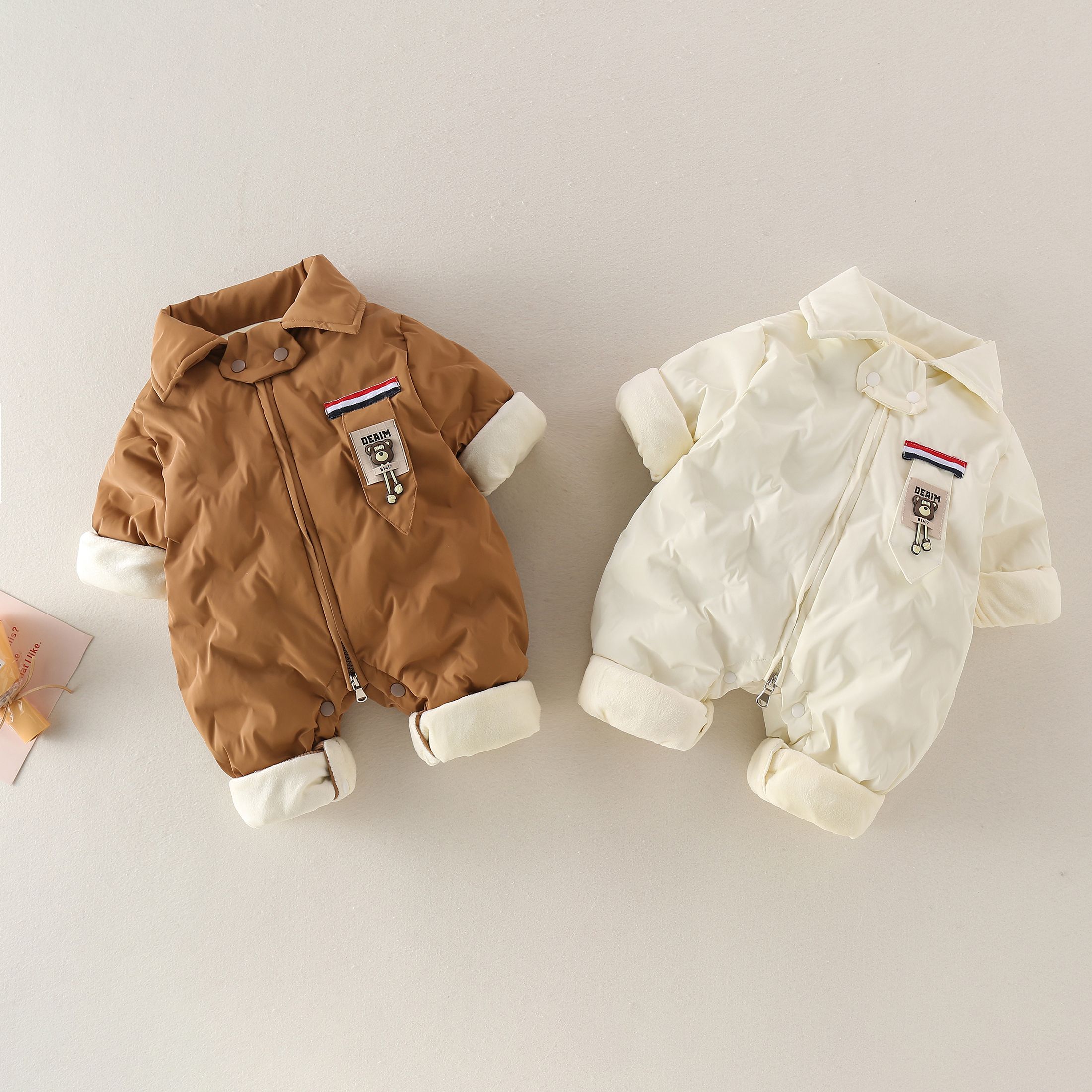 新生婴幼儿冬季三防加棉加厚连体衣男女宝宝外出服棉哈衣