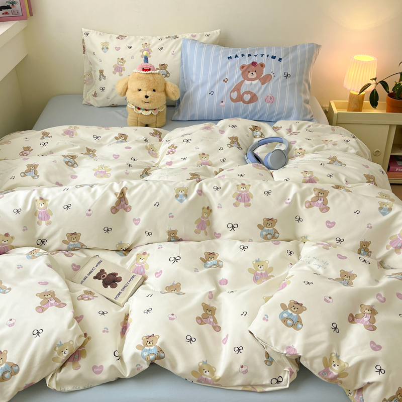 A类超柔水洗亲肤四件套床单被套宿舍三件套小清新床上用品