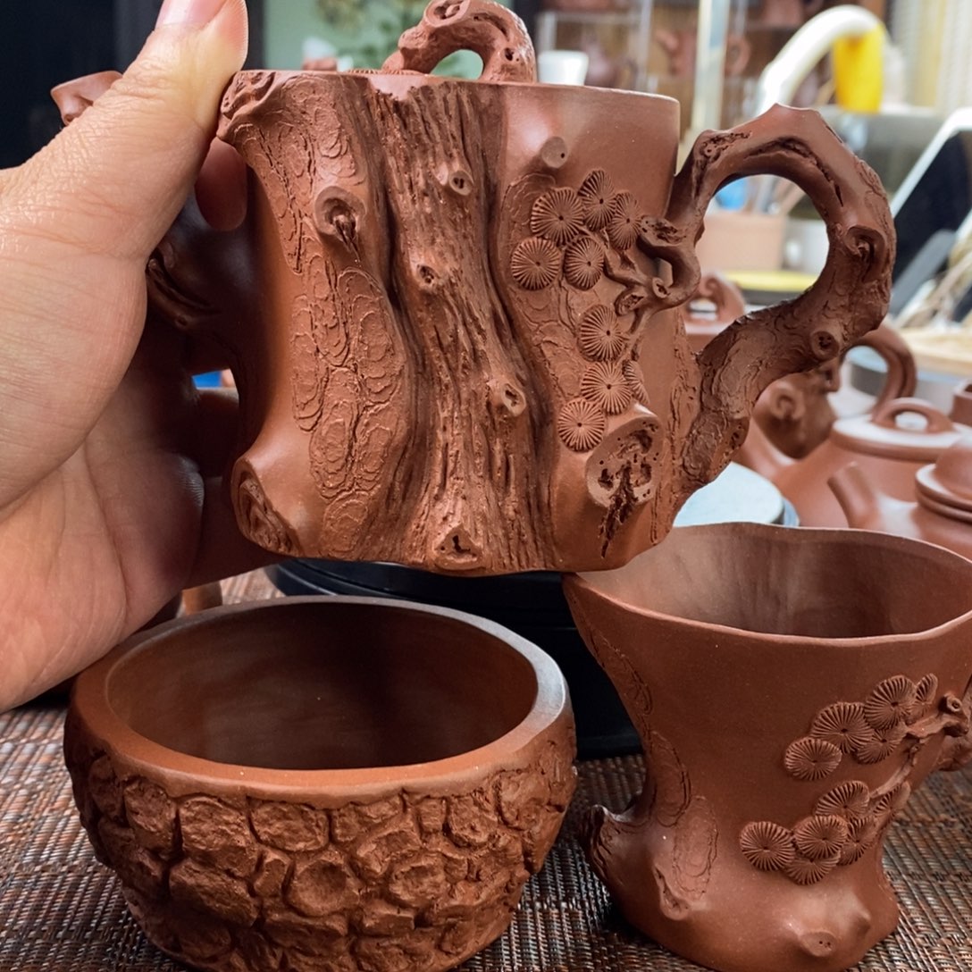 笑***独紫砂茶壶全手工韵松一个全手工松桩杯一个全手工供春bei