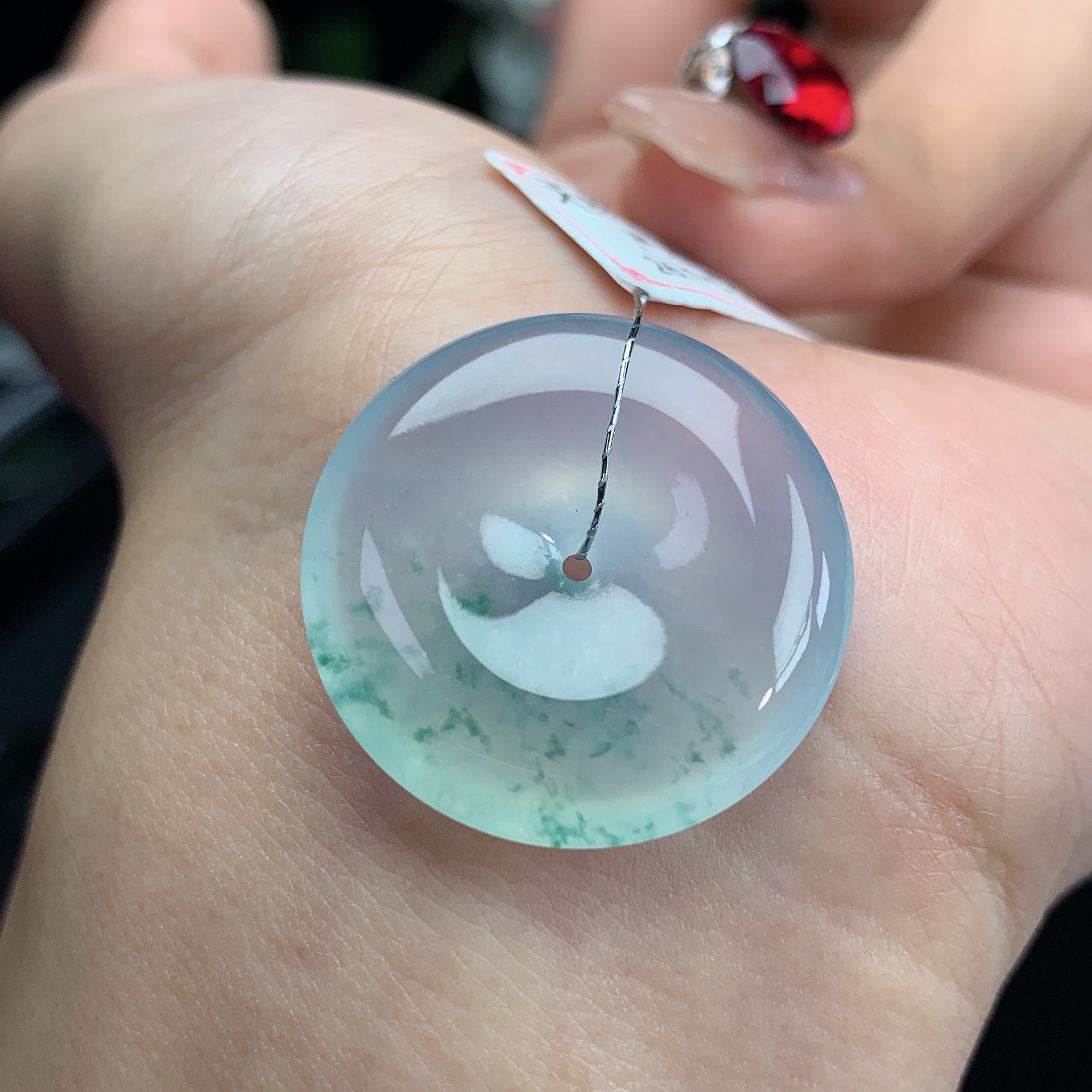 26.1×5.5mm缅甸天然A货翡翠冰紫底飘花平安扣吊坠正品保障正品