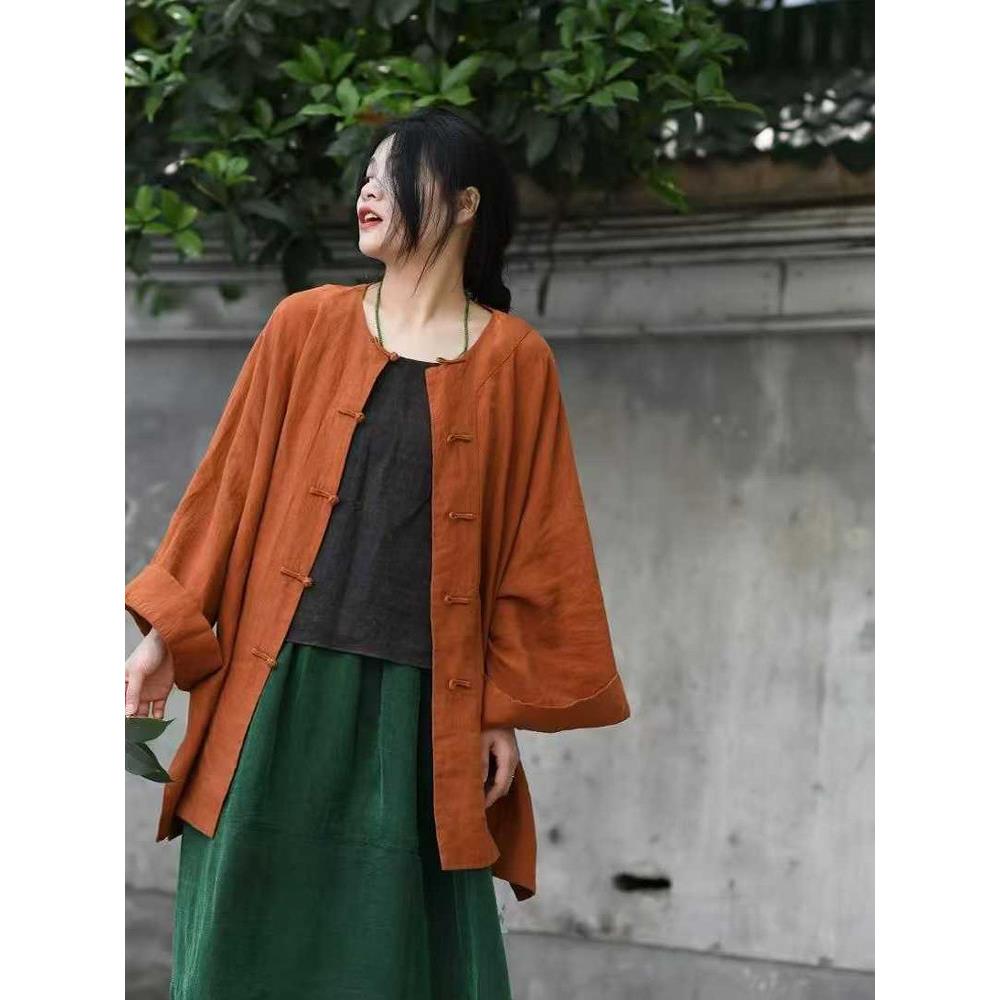 如眸原创设计亚麻盘扣中长款外套新中式女ZQ52032