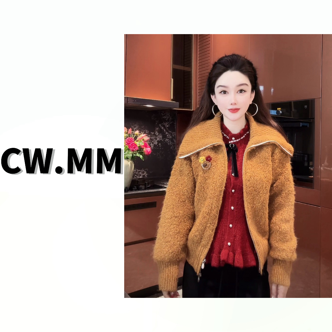 --CW.MM 长袖翻领拉链款设计时尚加厚羊毛毛衣