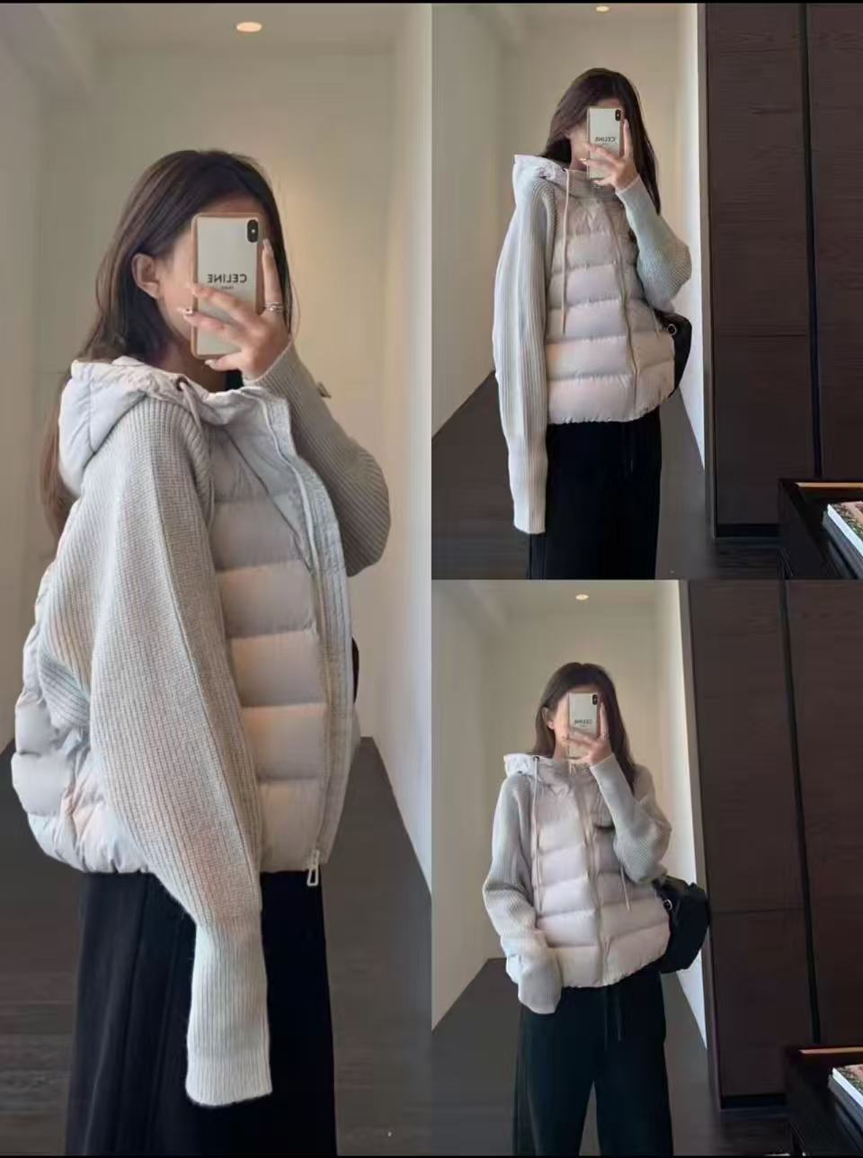 轻薄针织拼接服女2025冬季新款假两件棉衣韩版宽松棉服外套