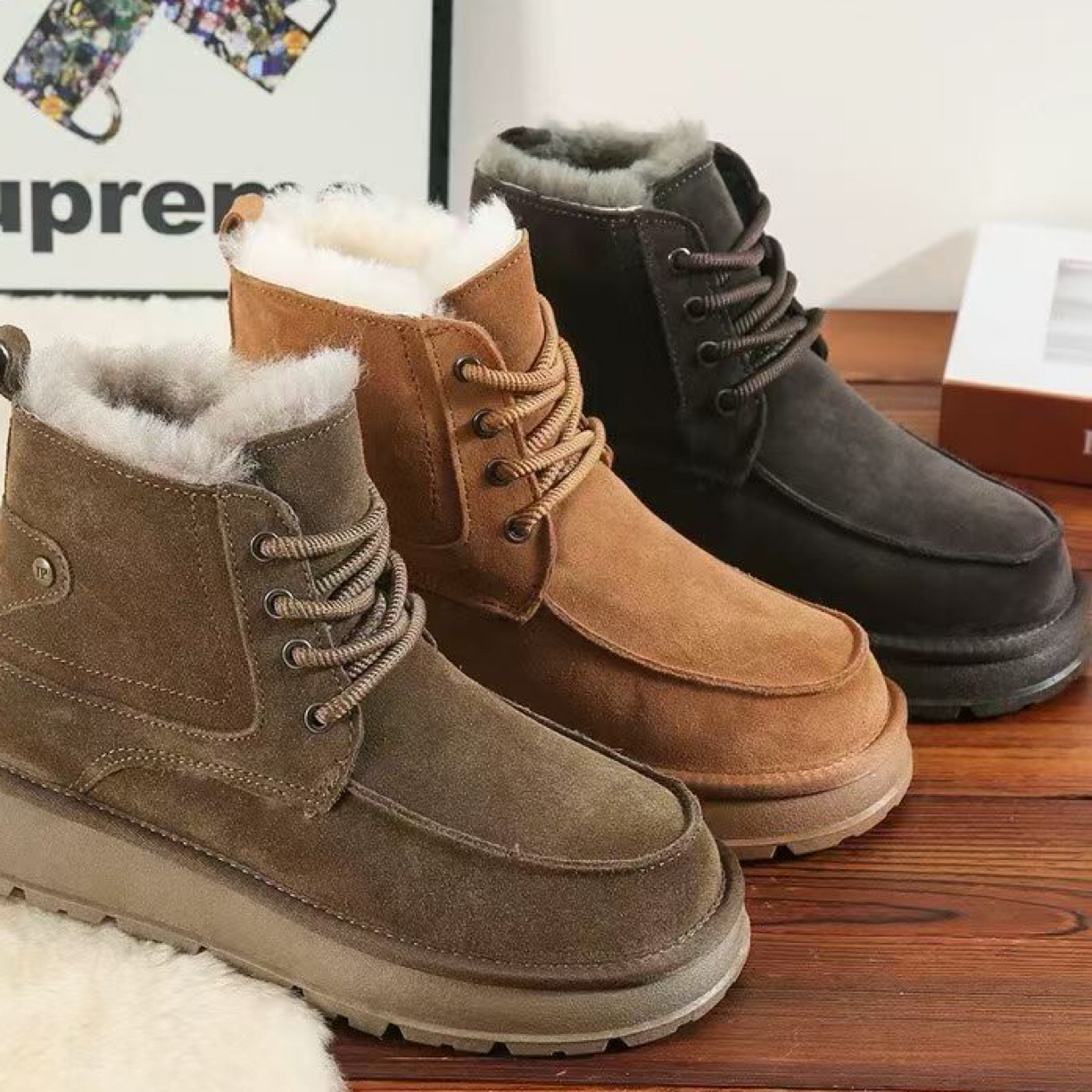 男士高帮牛皮加绒加厚保暖皮毛一体【8899】防滑雪地靴冬季雪地棉