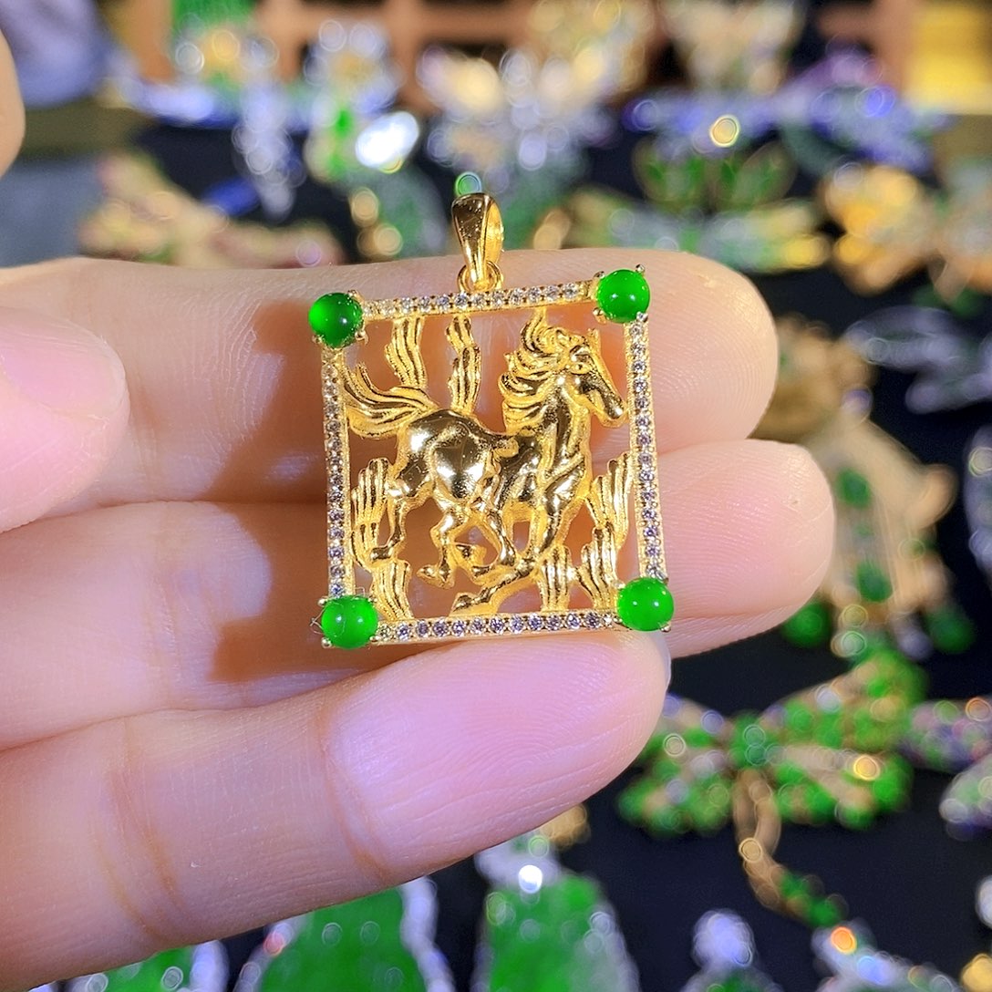 吊坠(不含链)银S925镶嵌翡翠