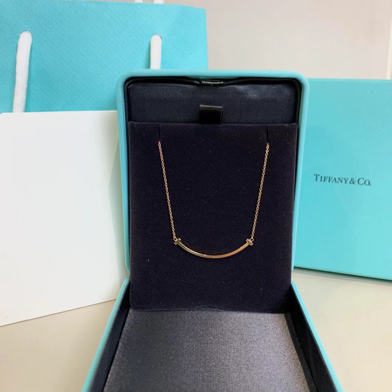99新 Tiffany & Co./蒂芙尼 壹臻/18k玫瑰金微笑项链小号17411529