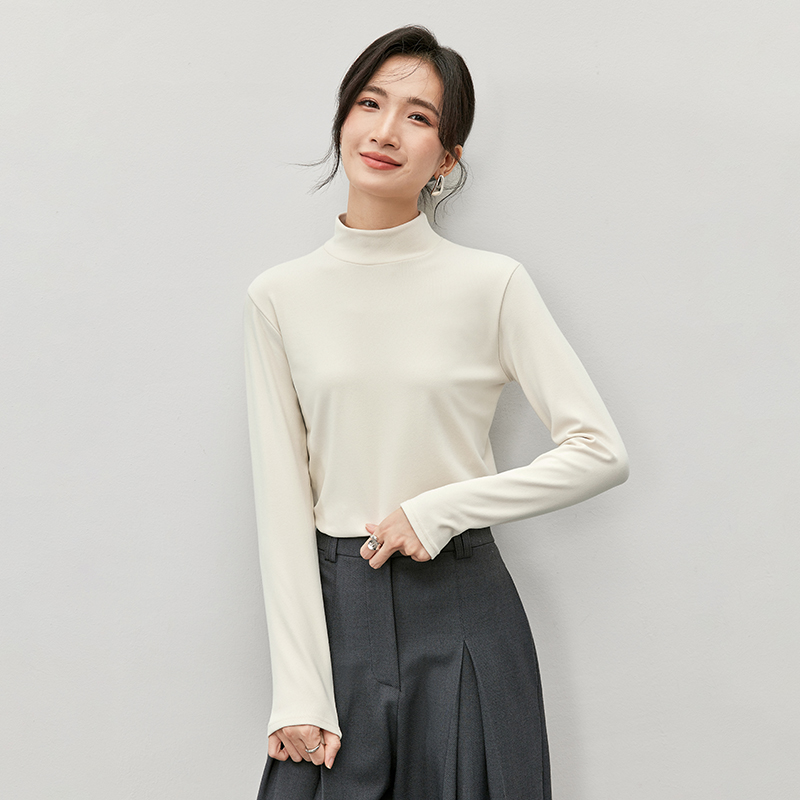 尚都比拉秋冬新款椰绒打底衫女内搭保暖上衣半高领长袖t恤女57115