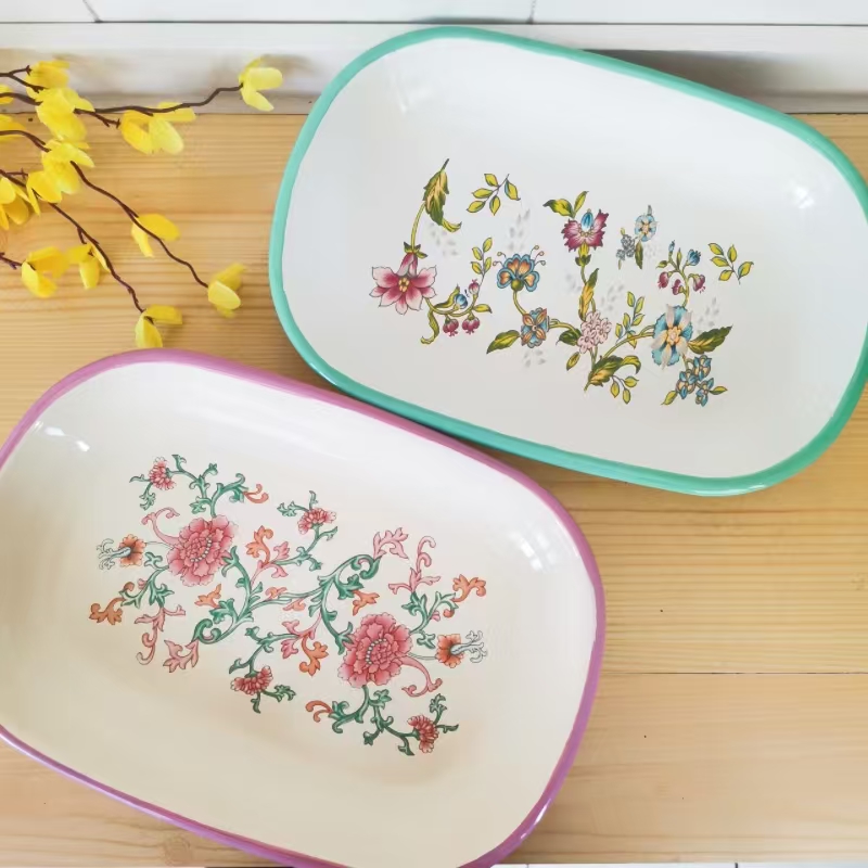 搪瓷鱼盘 加厚餐盘 家用饺子 盘烤盘 菜碟  鱼盘 耐高温 釉下彩