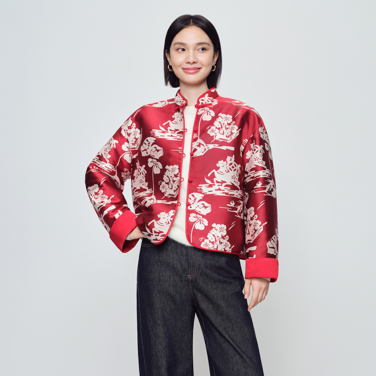 Naivee/纳薇【CC专属】马上有钱花棉服25冬色织提花外套25B213026