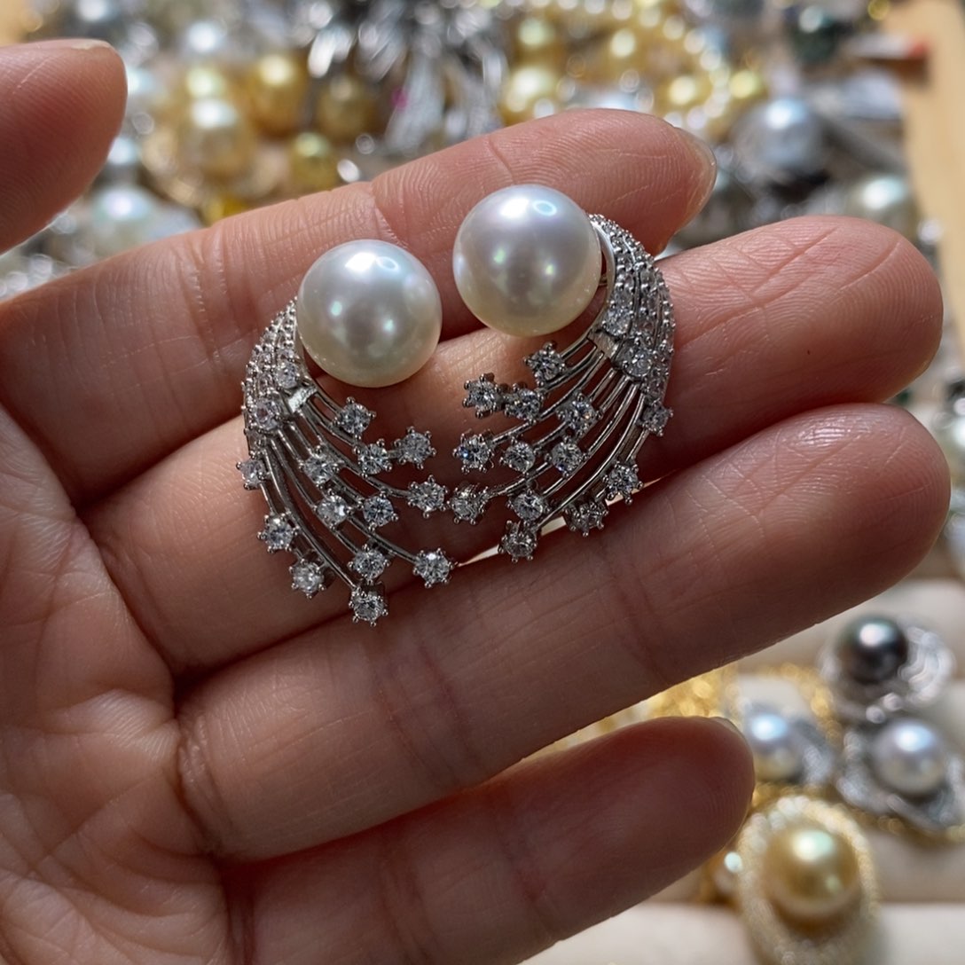 海水珍珠耳饰银S925镶嵌