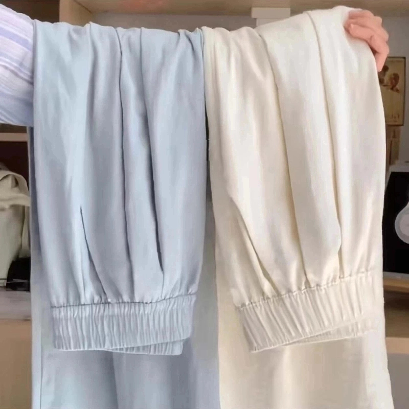 醋酸肌理感阔腿裤韩版高腰奶芙裤慵懒风