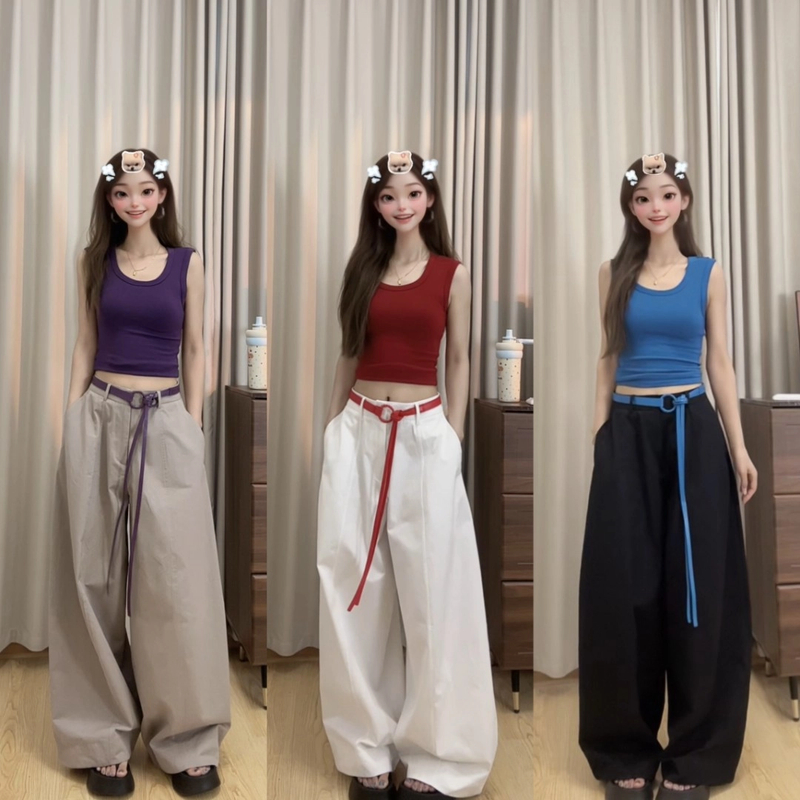 (送腰带+运费险+)慵懒弯刀气球裤遮肚阔腿长裤