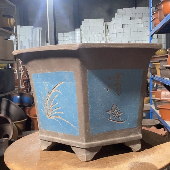 40蓝色六方花盆花盆