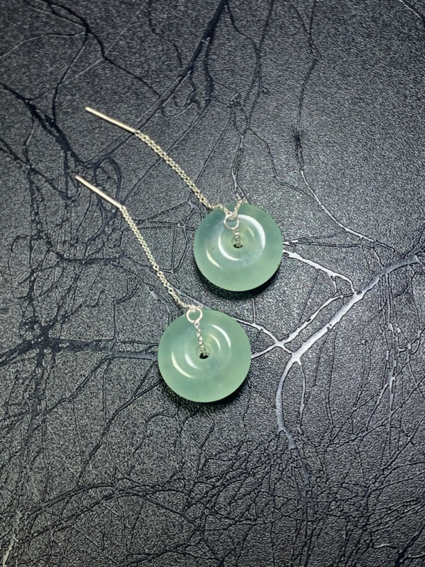 岫玉天青冻耳环耳饰平安扣耳钉纯天然岫玉