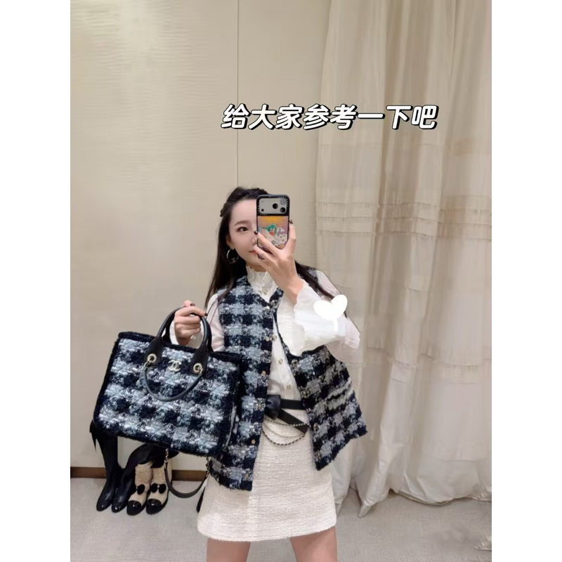 【CC】香家新款粗花呢格纹双色马甲