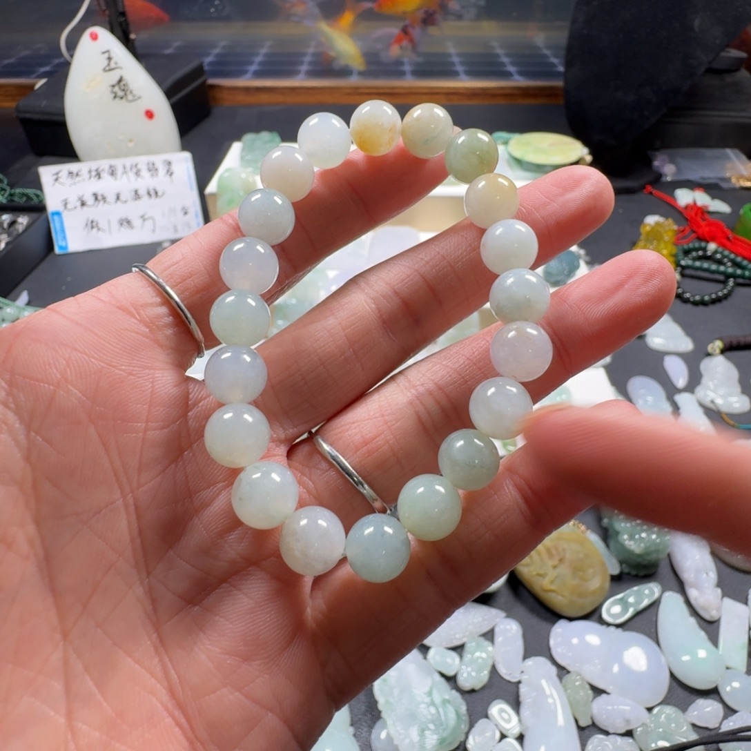 地***化翡翠未镶嵌手串天然缅甸A货翡翠手串