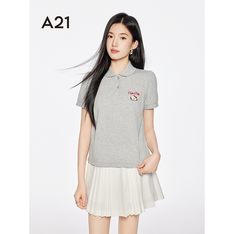 A21女装时髦小狗刺绣上衣夏季新款休闲简约T恤F452231086