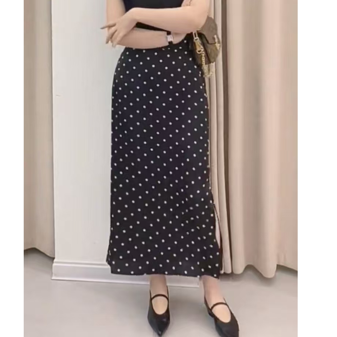 【洋玉服饰】时尚洋气夏季新款波点半身长裙垂感修身显瘦下播开叉裙